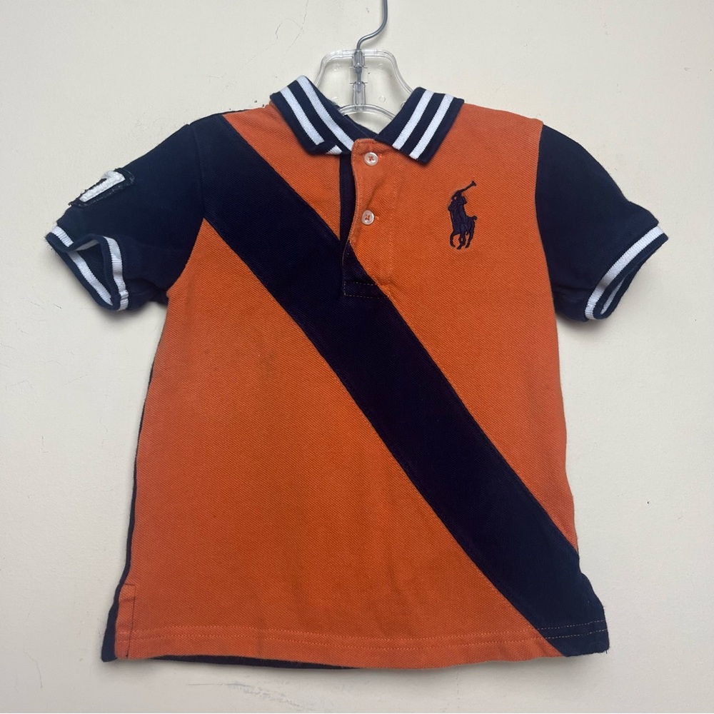 Polo Ralph Lauren Polo Shirt Size 24M Big Pony Navy Orange Stripe Double Sided